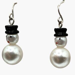 Snowman Pearl Dangle Earrings Holiday Jewelry